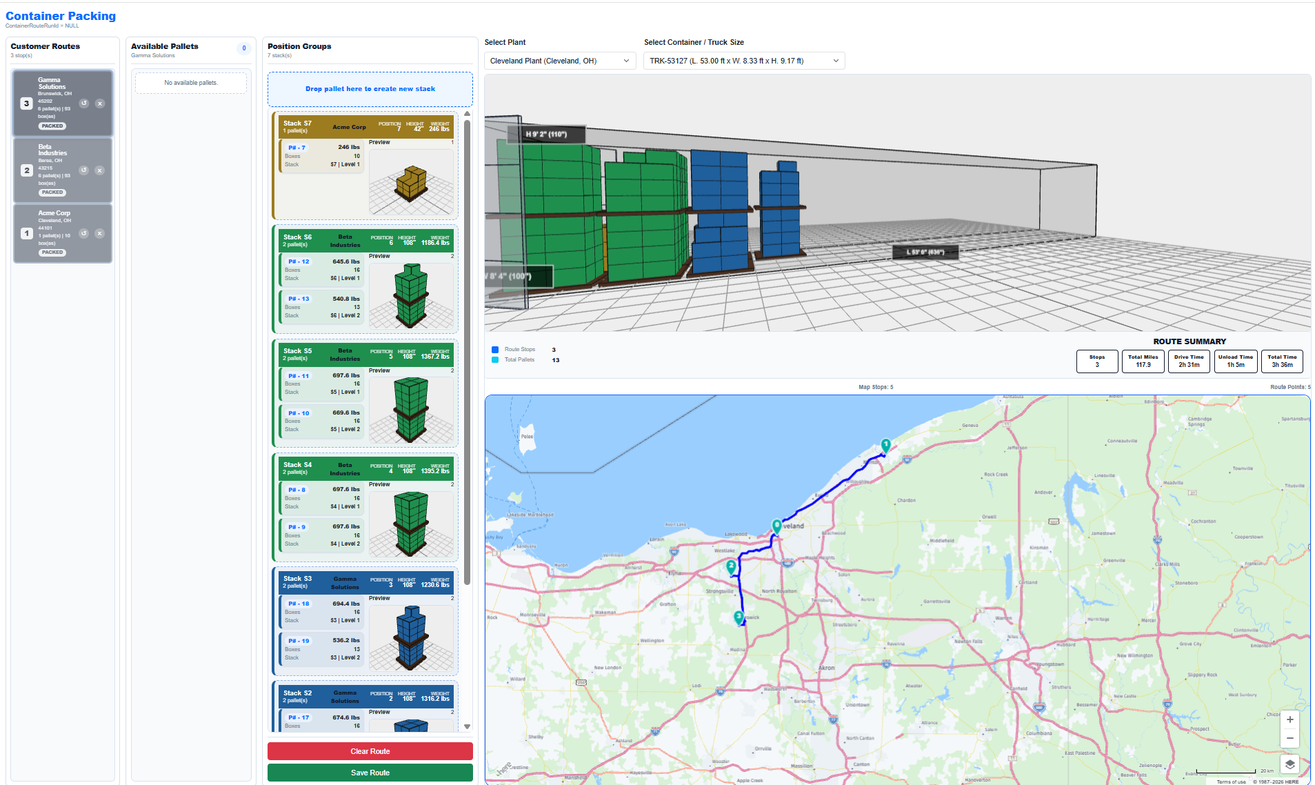 Container Loading and Route Intelligence